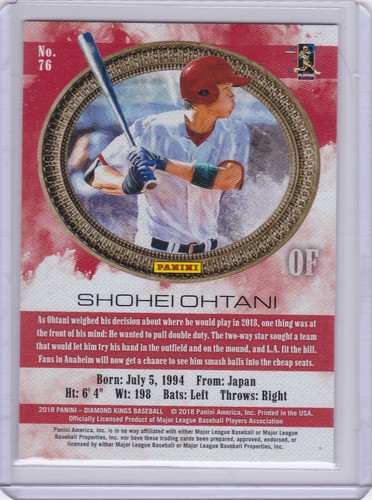 SHOHEI OHTANI ROOKIE CARD Anaheim Angles 2018 Diamond Kings JAPAN BASEBALL RC - Picture 2 of 2
