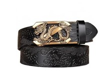 Men's Ratchet Leather Belt Engraved Dragon Leather Ratchet Belt for Men Button