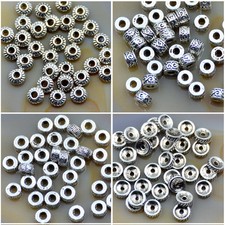 50Pcs Tibetan Silver Carved Patterned Rondelle Connector Space Charm Beads Craft