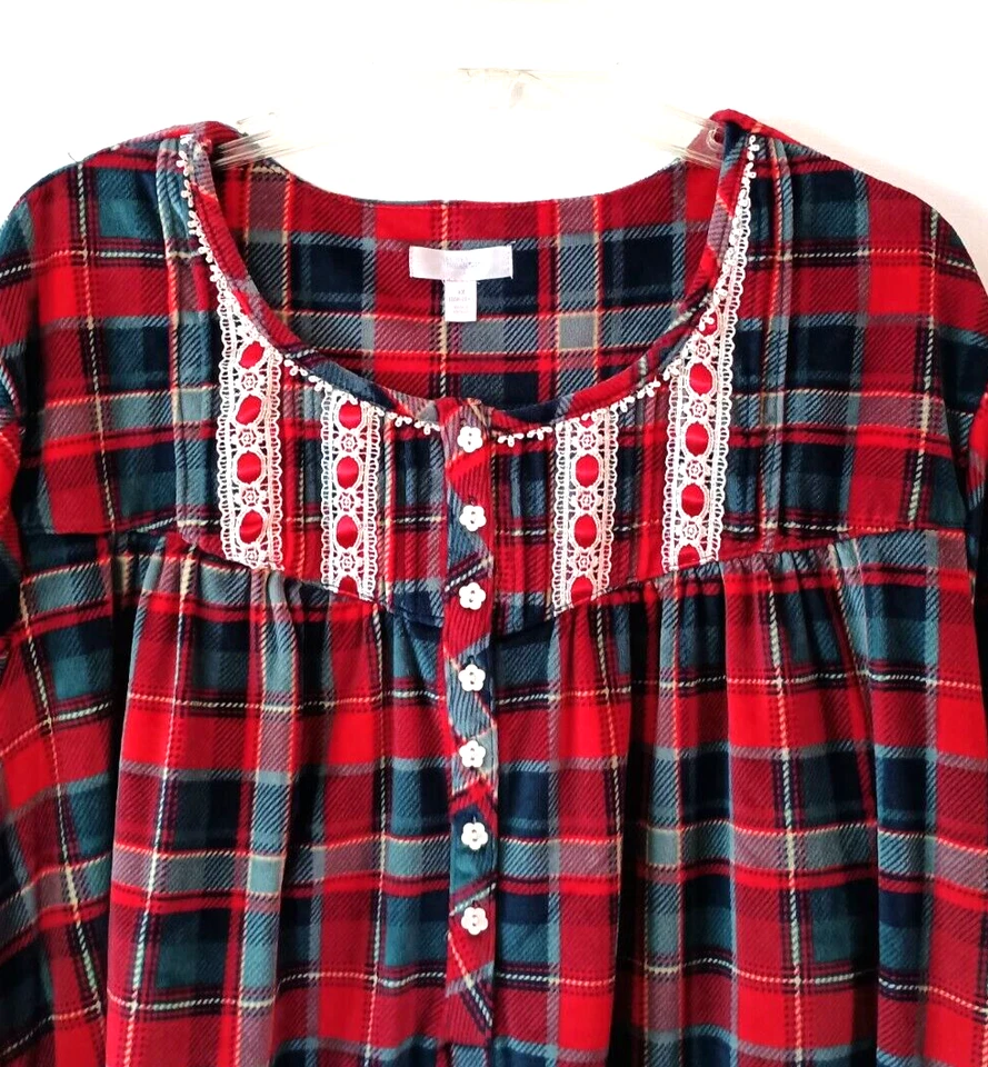SECRET TREASURES RED PLAID LONG SLEEVE LACE TRIM SOFT NIGHTGOWN 4X 26W 28W EUC - Image 3 of 3