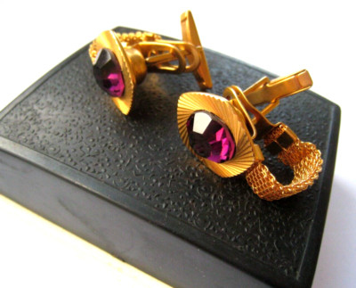 Cufflink made in USSR gilding Vintage clothing accessory for men 