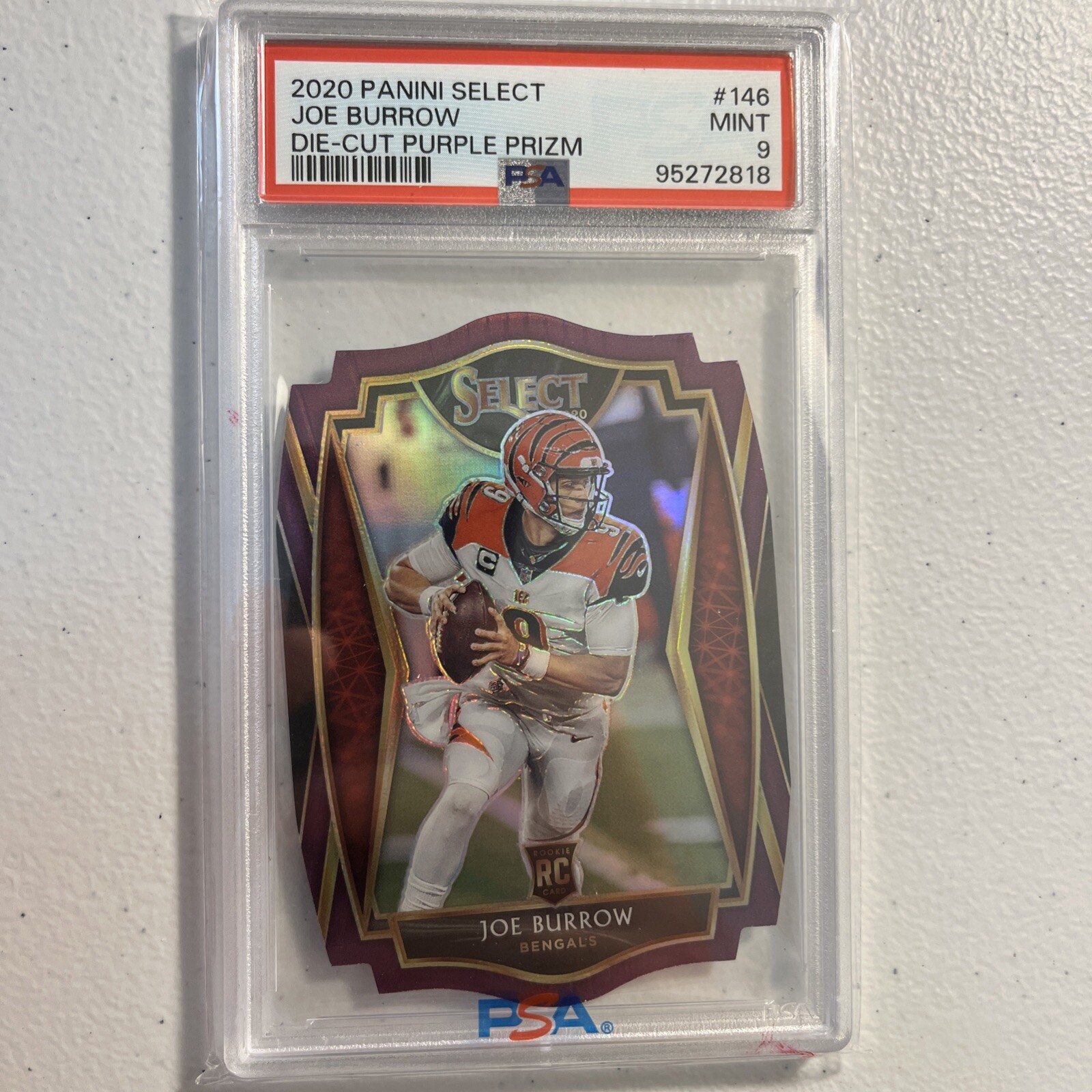 2020 Panini Select - Premier Level Purple Prizm Die-Cut #146 Joe Burrow(RC) PSA9