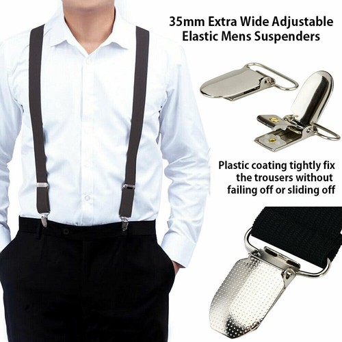 35/50mm Extra Wide Men's Adjustable Elastic Suspenders Clip On Braces Trouser AU - Picture 2 of 7