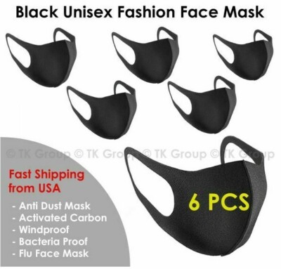 ( Lot of 6 ) Black Fashion Face Mask Washable 3D/ Ship within 24Hrs from USA 