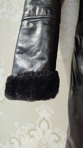 black sheepskin coat genuine leather classic vintage S-M 90s 6-8 real pelle - Picture 12 of 18