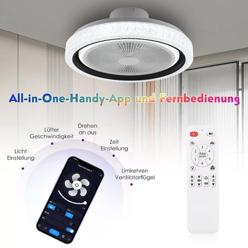 RGB LED Ceiling Fan Light Dimmable Adjustable Wind Speeds with Music Speaker - Picture 14 of 16