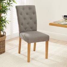 Image of Dining Chair Bunbury Grey Fabric Oak Legs Upholstered Kitchen Seating Furniture