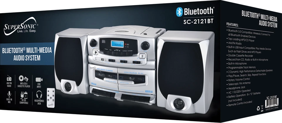 Supersonic SC-2121BT Bluetooth Multi-Media Audio System +Cassette/CD/MP3/AM/FM - Image 4 of 4