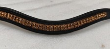 3 Row Golden Crystal Black Leather Horse Bridle Browband For Horses ,All Sizes.