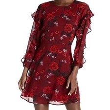 Lucky Brand Red Floral Ruffle Sleeves Lined Dress Women's size 3X