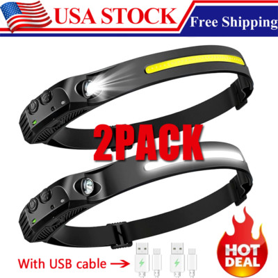 2X Waterproof COB Headlamp Night Buddy LED Sensor 230° Head Torch Headlight Lamp