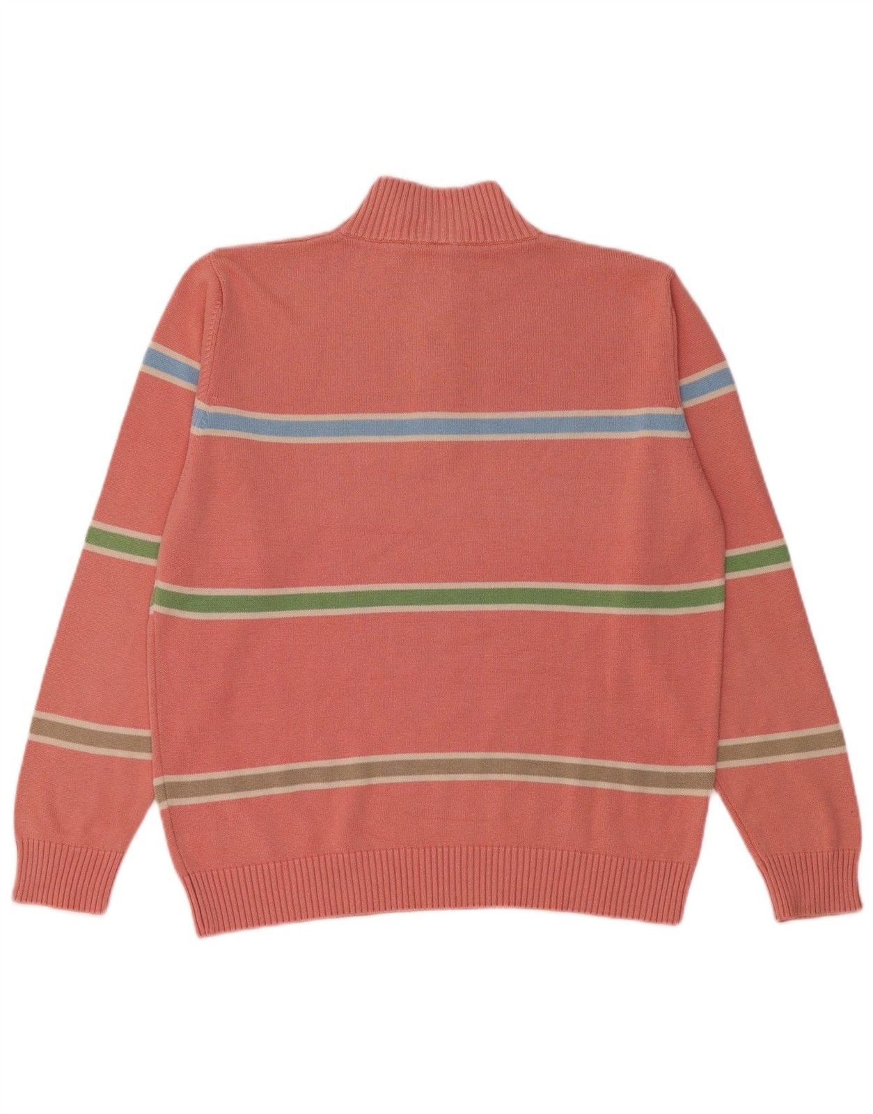 Lacoste Womens Zip Neck Jumper Sweater Size 5 Large Pink Striped Cotton BK14 thumbnail 2