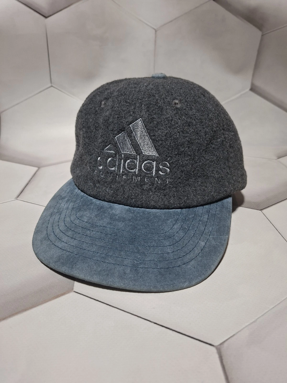 Vintage Adidas Equipment Fleece Baseball Hat Suede Blue Brim Strapback One Size