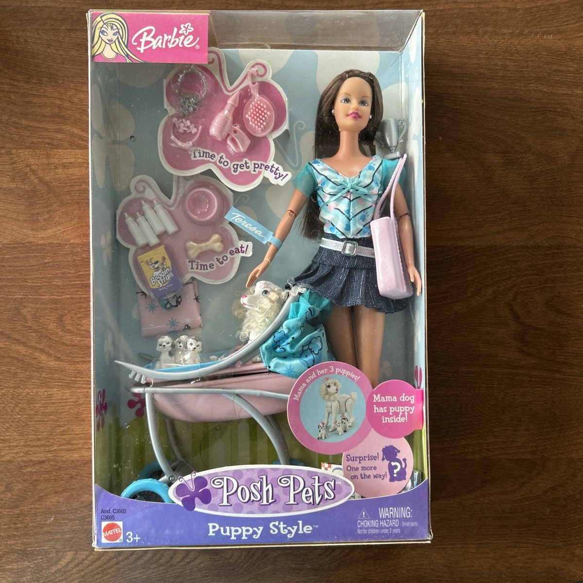 Mattel Barbie 2003 POSH Pets Puppy Style Teresa NRFB Mom, Pups