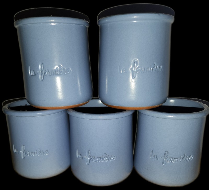 La Fermiere PERIWINKLE BLUE Lot of 5 Cermer Glazed Terra Cotta Yogurt Pots