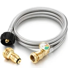 Propane Tank Extension Hose Braided with Gauge and Tank Adapter Converts Pol ...