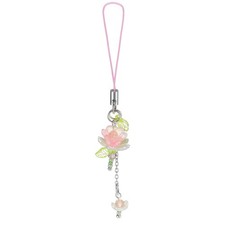 Agromusk Pink Flower Phone Charms,Cute Beaded Lotus One Size, Light pink