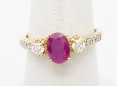 Faceted Ruby & Diamond Ring.  14k Yellow Gold. 1.31 Carats. Size 7.0.  2.7 Grams