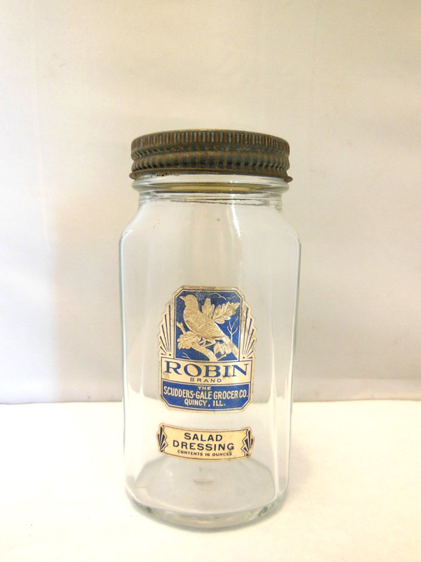 VTG PAPER LABEL ROBIN BRAND SALAD DRESSING JAR SCUDDER-GALE GROCER CO QUINCY ILL