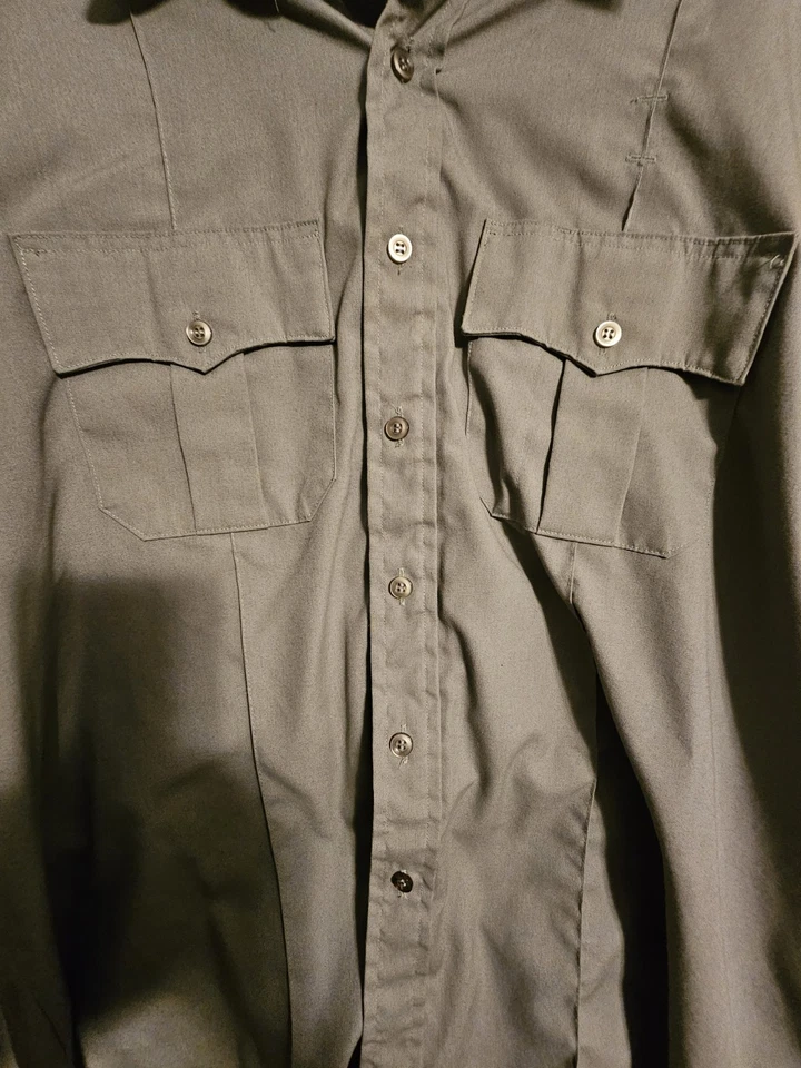 Camisa Policía Manga Larga Código SSC Gris Talla 35-18 1/2 Prensa Permanente Hecha en EE. UU. Foto 3 de 4