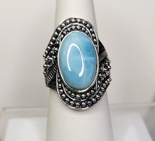 New JTV BBJ 925 Blue Larimar Gemstone Ring sz-8 chunky 10.8g Sterling Silver