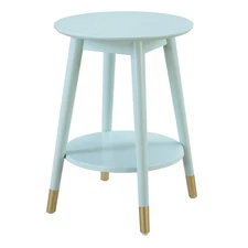 Wilson Mid-Century Modern Round End Table with Bottom Shelf Sea Foam -
