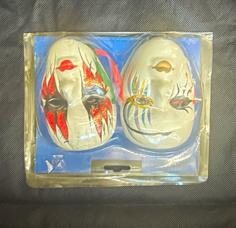 Vintage 1980s Masquerade Face Mask Set, 2-Pack White Painted Glitter Plastic