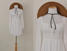 American Eagle Babydoll Dress |  White Smocked Puff Sleeve Square Neck Boho SZ S