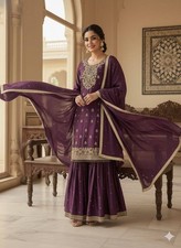 Stunning Look Heavy Silk Wine Top Palazzo With Dupatta For Function Wear
