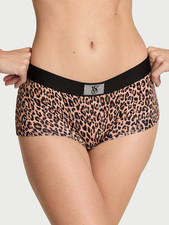 Victoria's Secret Bling Logo Patch Boyshort Panties Natural Leopard L or XL NWT
