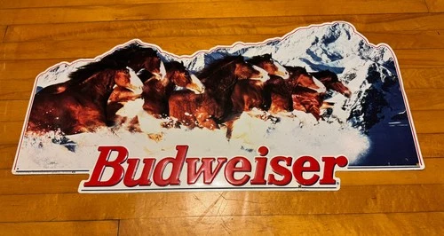 Vtg 35”x18” Budweiser Metal CLYDESDALE BEER SIGN horse tin BUSCH 1994 1995 bud