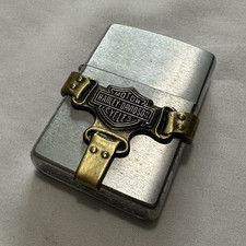 Harley-Davidson Bar & Shield Brushed Metal Pocket Lighter Silver w/ Brass Strap