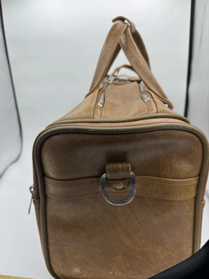 Vintage American Tourister Brown Faux Leather Travel Duffel Bag Doctor Style - Image 2 of 4