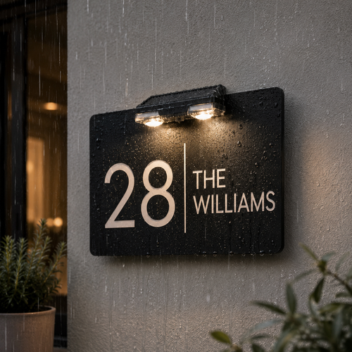 House Number Plaques Door Personalised House Signs Bright LED Solar 9 Light Mode - Picture 7 of 26