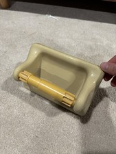 Vintage MCM Ceramic Tile Toilet Paper Holder - Yellow With Toilet Paper Rod