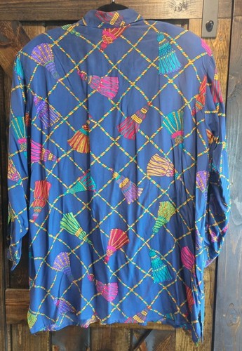 Vintage Elisabeth Liz Claiborne Gr. 1X 100% Seide Bluse Tunika Shirt blau Knopf - Bild 4 von 7