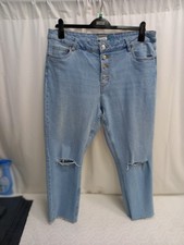 🙈 Next Light Blue Straight Distressed Style Jeans Frayed Hem Size 18r Vgc