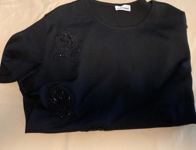 Sweater GERRY WEBER short Sleeve Thin Sweater / Top Size 16 Beaded Black flowers