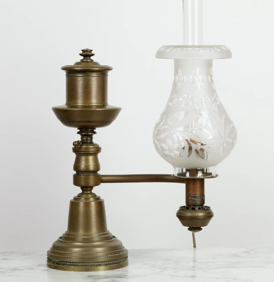 LÁMPARA ARGAND SIGLO XIX B. GARDINER N. YORK ORIG. SOMBRA C.1840 Foto 2 de 4