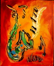 Saxophone by Mark Kazav  Abstract Modern CANVAS Original Oil Painting bu6