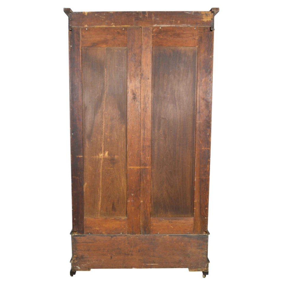 Armario victoriano de nogal con puerta de espejo y detalles Burl - Armario de puerta #22403 Foto 4 de 4