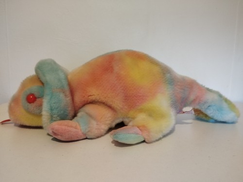 Ty Beanie Baby Rare, Rainbow the Chameleon, 1999, Pastel Rainbow Tie Die, 15" - Picture 20 of 22