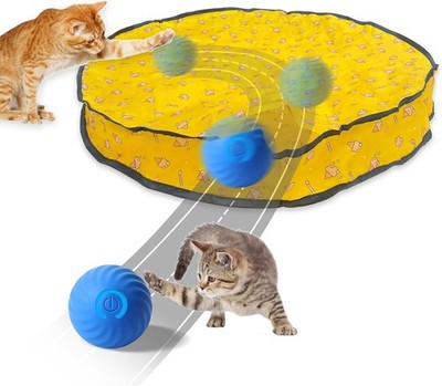 Interactive Cat Toy for Cats Kitten, Automatic Moving Ball Play Mat (Yellow)