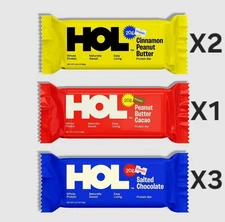HOL Organic Protein Bars Cinnamon Peanut Butter Cacao Salted Chocolate Chip 6ct