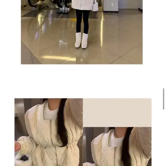 Flat퍼 Ivory Quilted Waist-String Padding Jacket -… - image 3