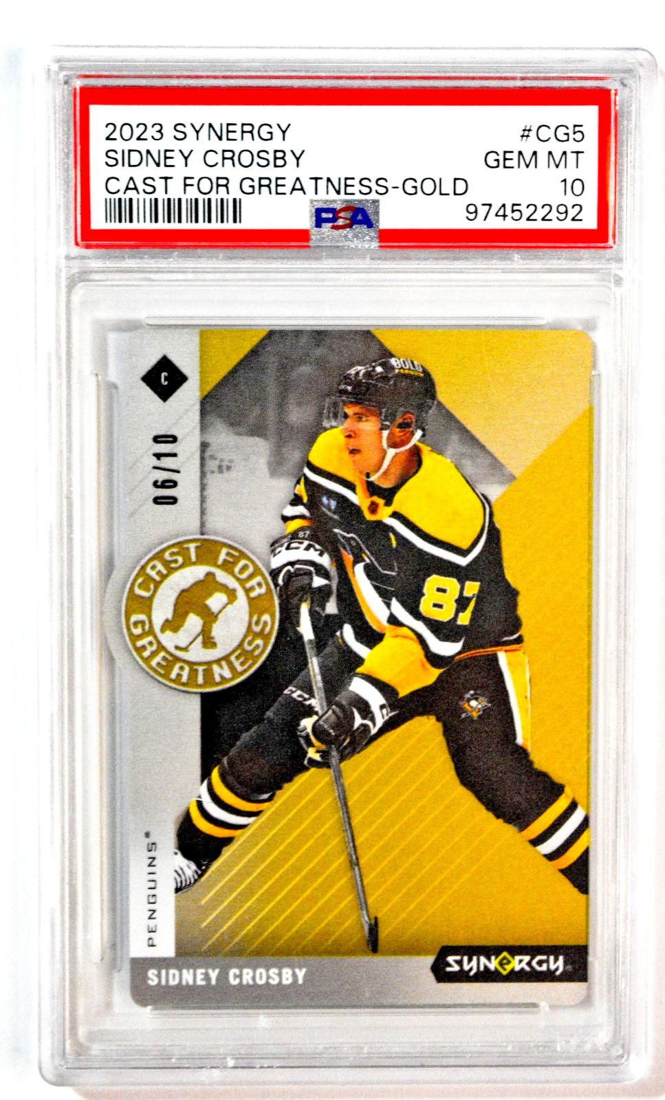 2023 Upper Deck Synergy #CG5 Sidney Crosby Greatness Gold /10 PSA 10 Penguins view 1