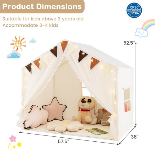 Tienda de juegos para niños con cortinas de puerta ventanas luces de estrellas banderas de colores alfombra acolchada - Imagen 2 de 8