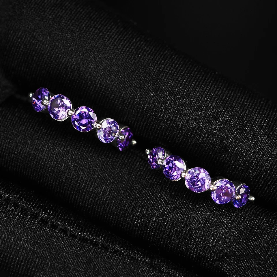 PENDIENTES MEDIA ETERNIDAD HECHOS A MANO PLATA ESTERLINA 925 LLAMATIVOS ZAFIRO MORADO Foto 2 de 4