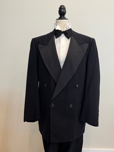 Vintage 1950s Black Wool Formal Tuxedo Tux Double Breasted Size 40R