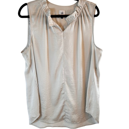 Cabi XL Satin-Look Ruffle Collar Blouse Champagne Beige Y2K Core Top